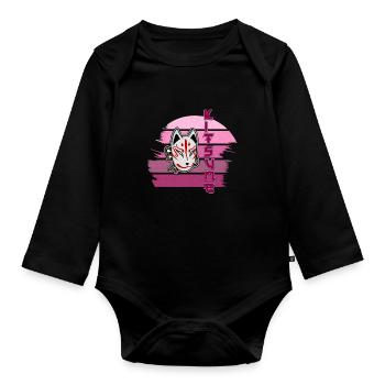 Masque japonais Tengu Hannya Kitsune - Body Bébé bio manches longues - noir - Devant
