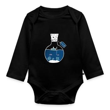 sea in bottle - Organic Longsleeve Baby Bodysuit - black - Front