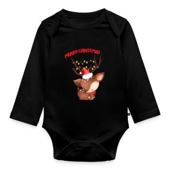 Christmas - Merry Christmas - Roe deer - Organic Longsleeve Baby Bodysuit - black - Front
