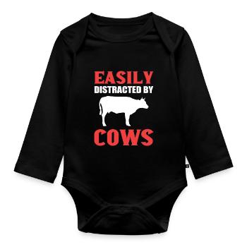 Farmer poison distracted by cows - Organic Longsleeve Baby Bodysuit - black - Front