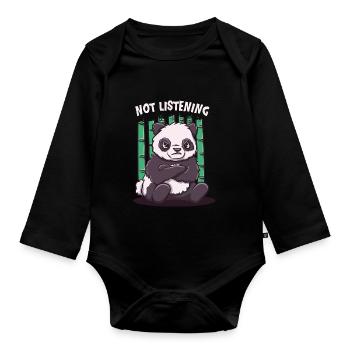 Not listening funny sarcastic humor -sarcasmu - Organic Longsleeve Baby Bodysuit - black - Front