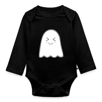 Halloween 2025 T-shirt Ghost Spooky Cute Shirt - Organic Longsleeve Baby Bodysuit - black - Front