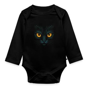 Yeux de chat Regard de chat Animal Love Eyes Design - Body Bébé bio manches longues - noir - Devant
