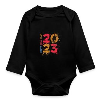 Joyeux Nouvel An 2023 Réveillon du Nouvel An Noël - Body Bébé bio manches longues - noir - Devant