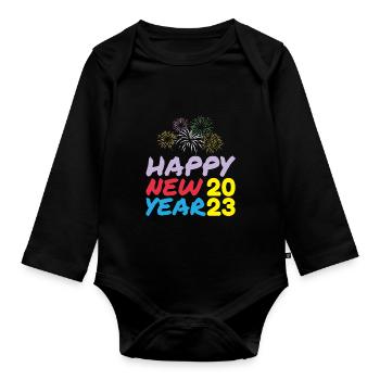 Joyeux Nouvel An 2023 Réveillon du Nouvel An Noël - Body Bébé bio manches longues - noir - Devant