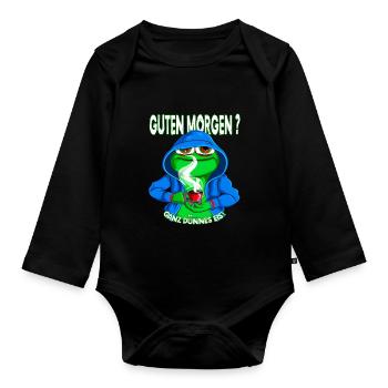Ganz Dünnes Eis Morgenmuffel Frosch Kaffee - Baby Bio-Langarm-Body - Schwarz - Vorne