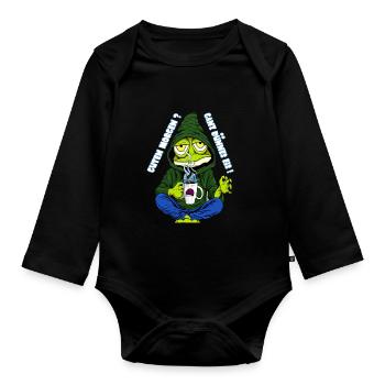 Very thin ice cream Morning grouch frog coffee - Organic Longsleeve Baby Bodysuit - black - Front