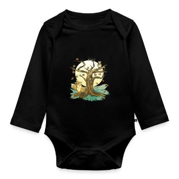 Fox Owl Forest Camping Animals - Organic Longsleeve Baby Bodysuit - black - Front