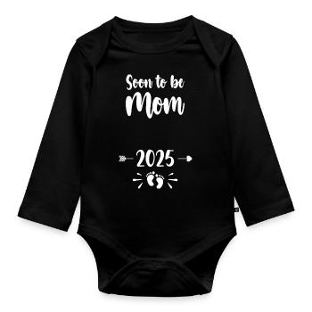 Mama Bald Mama 2025 Mutter schwangere Kinder Mot - Baby Bio-Langarm-Body - Schwarz - Vorne