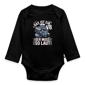 V8 Engine 8 Cylinder Displacement Car Tuning Tuner - Organic Longsleeve Baby Bodysuit - black - Front