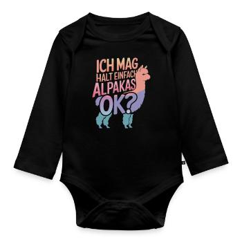 Alpaca llama alpacas animal - Organic Longsleeve Baby Bodysuit - black - Front