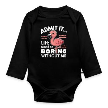 Flamingo Tier Rosa - Baby Bio-Langarm-Body - Schwarz - Vorne