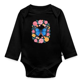 Schmetterling Monarchfalter Bunt Schmetterlinge - Baby Bio-Langarm-Body - Schwarz - Vorne