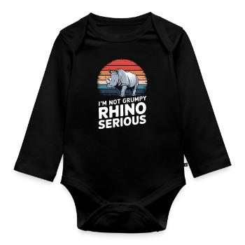 Nashorn Rhinozeros - Baby Bio-Langarm-Body - Schwarz - Vorne
