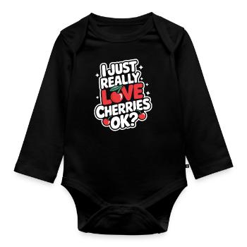 Kirsche Kirschen Früchte Essen - Baby Bio-Langarm-Body - Schwarz - Vorne