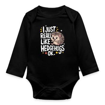 Igel Stachelig Tier Igel - Baby Bio-Langarm-Body - Schwarz - Vorne