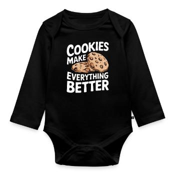 Cookies Cookie Keks Kekse Schokolade - Baby Bio-Langarm-Body - Schwarz - Vorne