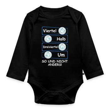 Ostdeutsche Uhrzeit Viertel Halb Dreiviertel Ossi - Baby Bio-Langarm-Body - Schwarz - Vorne