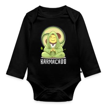 Avocat Karmacado Méditation Végétalienne Namaste - Body Bébé bio manches longues - noir - Devant