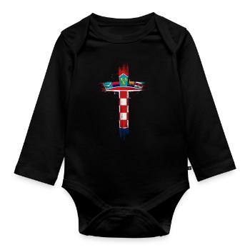Kroatien Flagge Adria Zagreb Kroatische Fahne - Baby Bio-Langarm-Body - Schwarz - Vorne