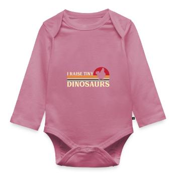 I raise tiny Dino Chicken Rooster Farmer Dinosaur - Organic Longsleeve Baby Bodysuit - mauve - Front