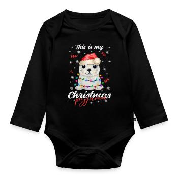 lustig Robbe Weihnachten Weihnachtsschlafanzug - Baby Bio-Langarm-Body - Schwarz - Vorne