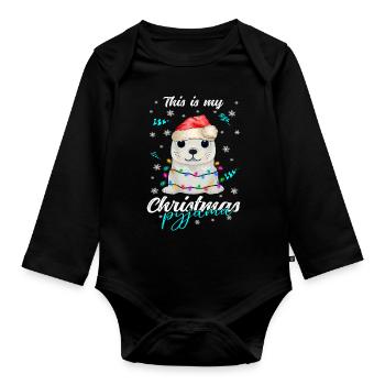 lustig Robbe Weihnachten Weihnachtsschlafanzug - Baby Bio-Langarm-Body - Schwarz - Vorne
