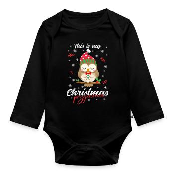 Eule Pyjama Weihnachten Schlafen - Baby Bio-Langarm-Body - Schwarz - Vorne