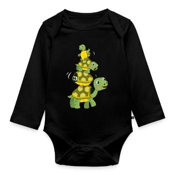 Cute colorful turtle sea creatures - Organic Longsleeve Baby Bodysuit - black - Front