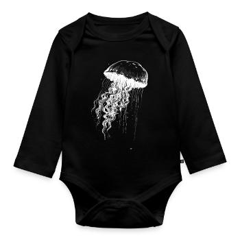 Méduse blanc sur fond noir - Motif méduse - Body Bébé bio manches longues - noir - Devant