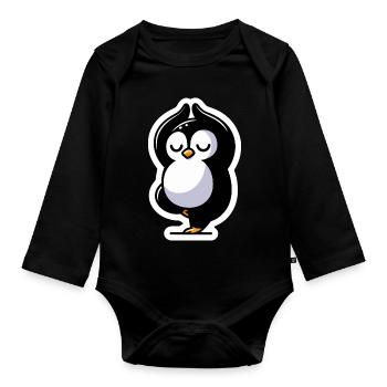 Pingouin de yoga - Body Bébé bio manches longues - noir - Devant