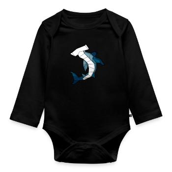 Geometric hammerhead shark - Organic Longsleeve Baby Bodysuit - black - Front