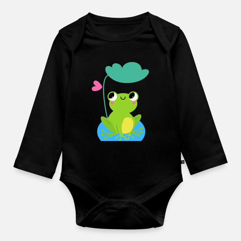 Grenouille mignonne - Body Bébé bio manches longues - noir