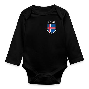 Iceland - National flag in the coat of arms - Organic Longsleeve Baby Bodysuit - black - Front