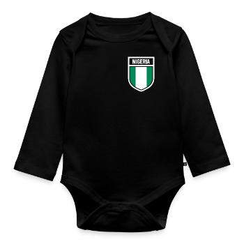 Nigeria - Nationalfahne im Wappen - Baby Bio-Langarm-Body - Schwarz - Vorne