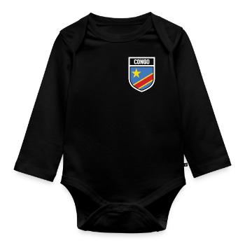 Kongo - Nationalfahne im Wappen - Baby Bio-Langarm-Body - Schwarz - Vorne