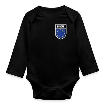 Europa - Nationalfahne im Wappen - Baby Bio-Langarm-Body - Schwarz - Vorne