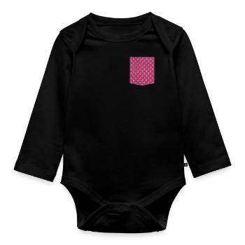 Colorful Pocket T-Shirt Owl Pattern Design - Organic Longsleeve Baby Bodysuit - black - Front