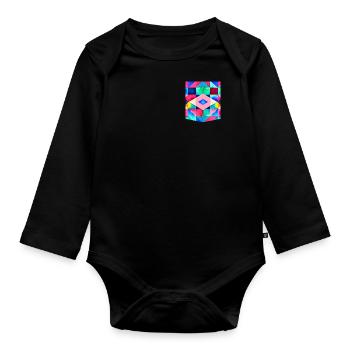 Bunt bedruckte Taschen-T-Shirt-Design-Aquarelle - Baby Bio-Langarm-Body - Schwarz - Vorne
