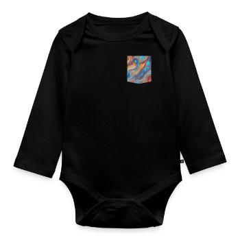 Bunt bedrucktes Taschen-T-Shirt mit Marmorstruktur - Baby Bio-Langarm-Body - Schwarz - Vorne