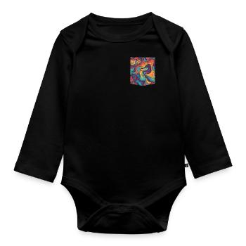 Buntes bedrucktes Taschen-Tintenfluss-T-Shirt - Baby Bio-Langarm-Body - Schwarz - Vorne