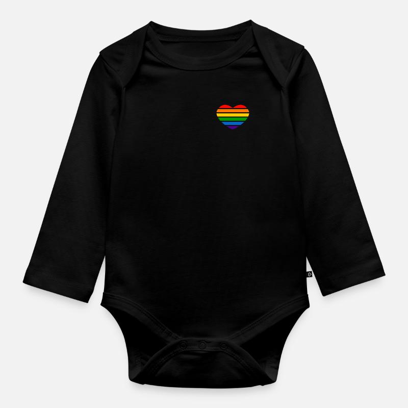 Herz - Regenbogen - Baby Bio-Langarm-Body - Schwarz