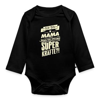 Superkraefte Mama Geburtstag RAHMENLOS Geschenk - Baby Bio-Langarm-Body - Schwarz - Vorne