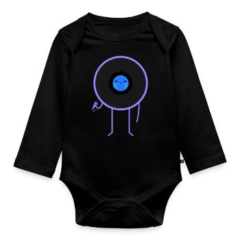 Pop vinyl disc music - Organic Longsleeve Baby Bodysuit - black - Front
