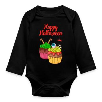 Halloween Cupcake Muffin Kuchen Backen Süßigkeiten - Baby Bio-Langarm-Body - Schwarz - Vorne