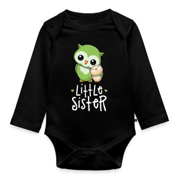 Little Sister - Kleine Schwester Geschwister Eulen - Baby Bio-Langarm-Body - Schwarz - Vorne
