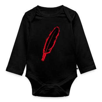 Feather silhouette red and black outline - Organic Longsleeve Baby Bodysuit - black - Front