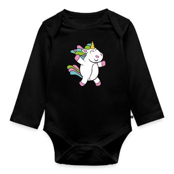 Niedliches Lustiges Cooles Einhorn Einhörner Fabel - Baby Bio-Langarm-Body - Schwarz - Vorne