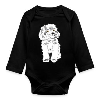 Caniche blanc - Body Bébé bio manches longues - noir - Devant