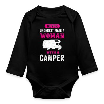 Funny gift for women with camper camper - Organic Longsleeve Baby Bodysuit - black - Front